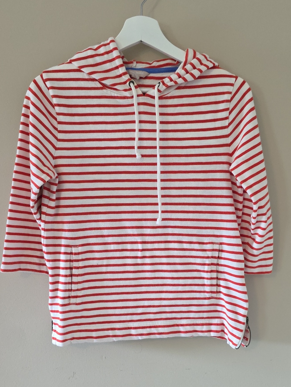 Banana Republic White and Red Striped Hooded Sweatshirt